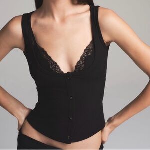 Skims Soft Lounge Lace Tank with Bralette Viral Valentine’s Day NWT Onyx Black